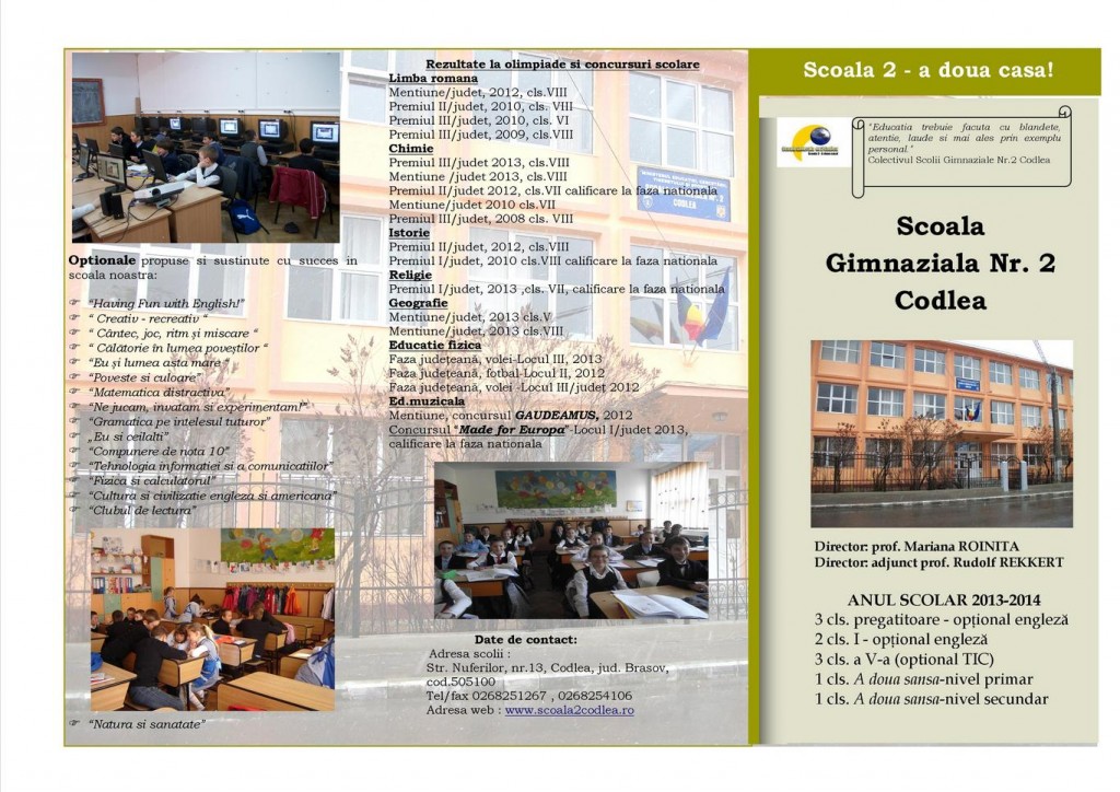 Oferta educationala coala gimnazial nr 2 codlea
